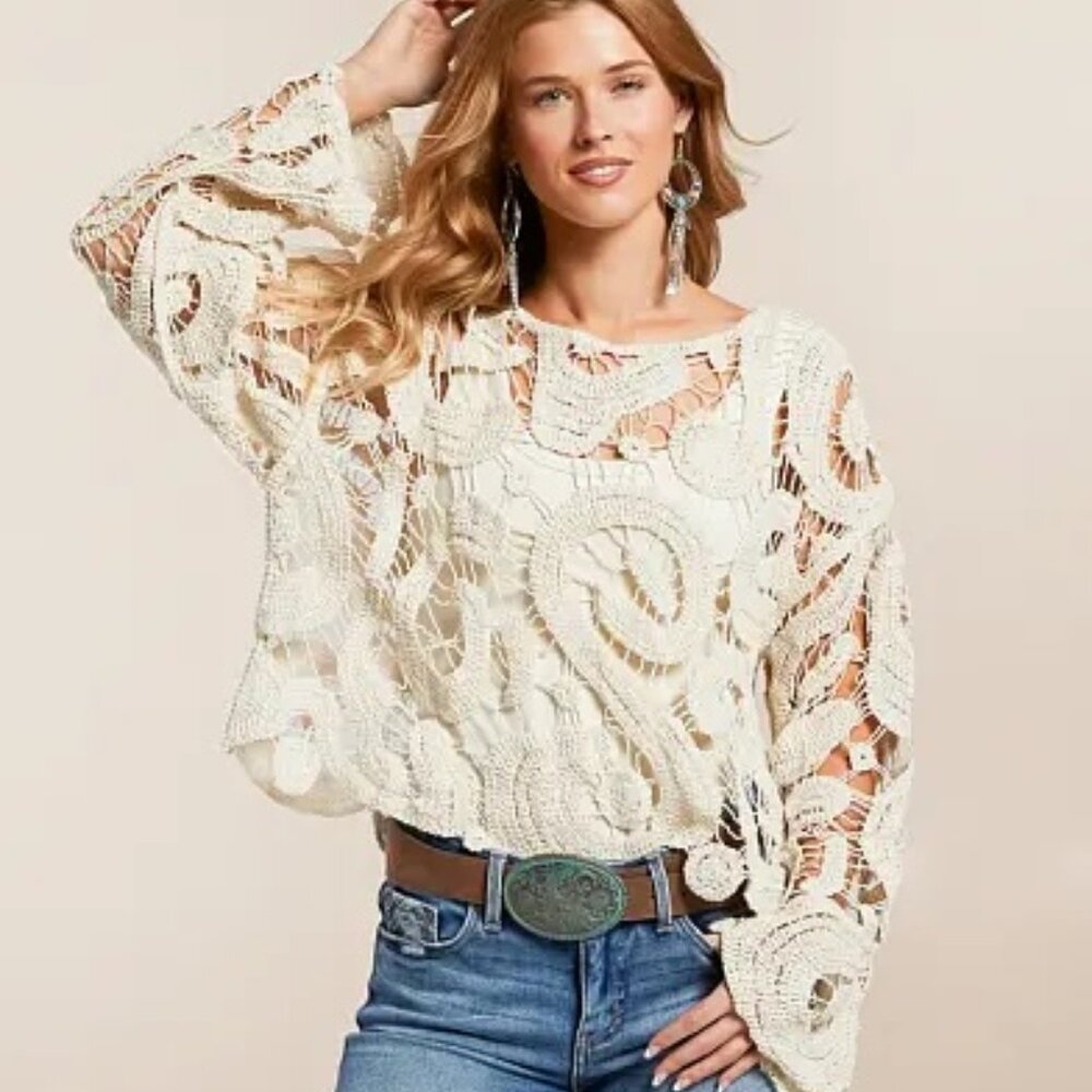 Brand New Willow & Root Open Weave Scalloped Sweater w/ Tags (Size Large) - Picture 2 of 7